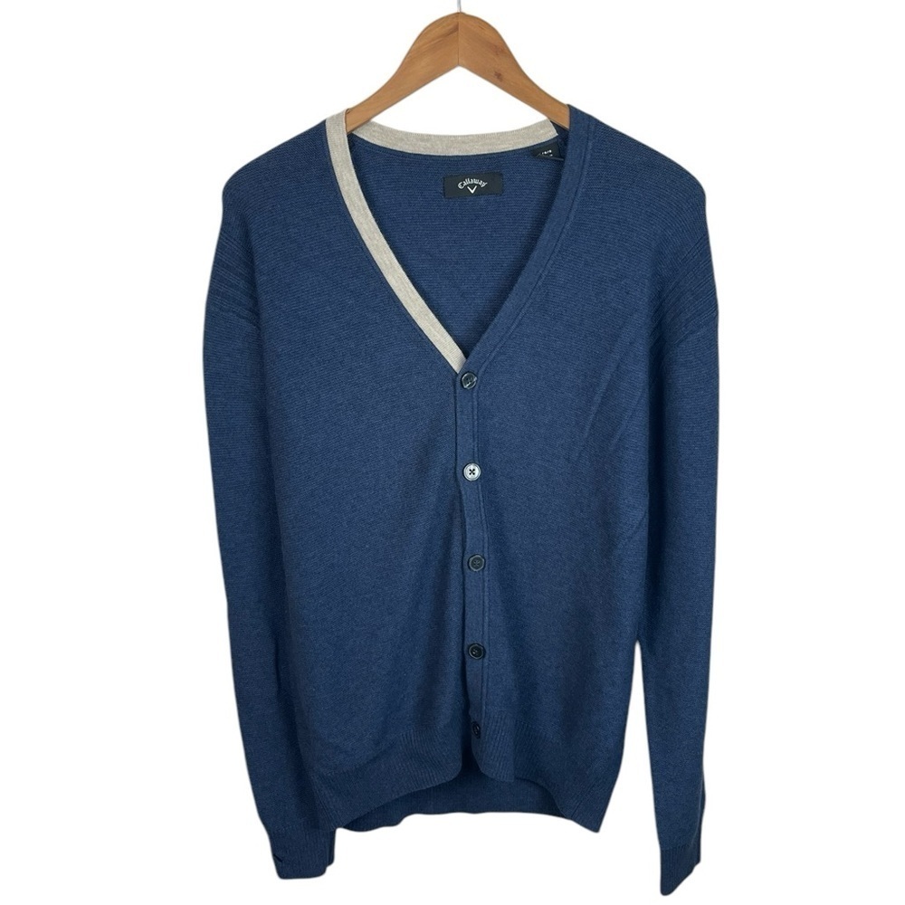 B21 Men’s Callaway Golf Brand Merino Wool V Neck Cardigan Sweater L